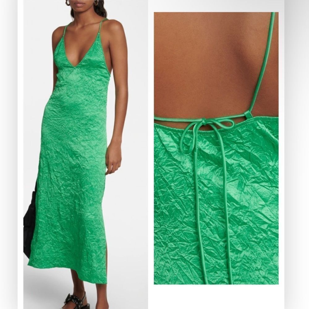 Ganni Crinkled Satin Slip Dress Women's NWT $325 34/2